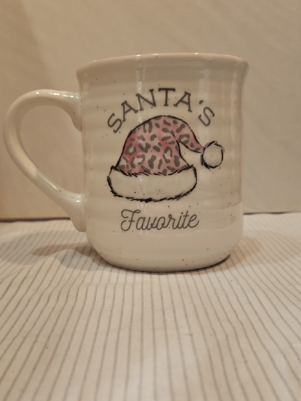 Peppermint Pine White Ceramic Mug with Black Logo Santa Hat